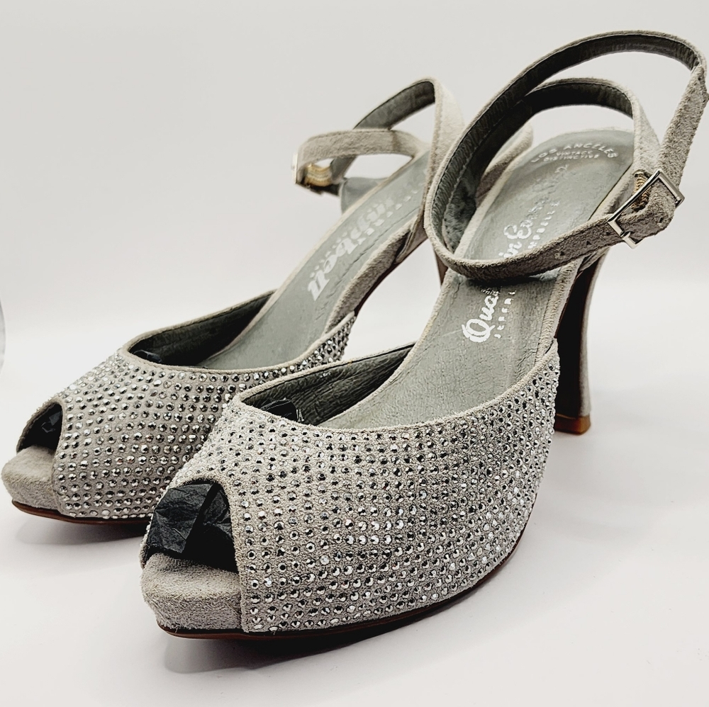Jeffery Campbell Gray Suede Sparkly ankle strap party Heels studded platform 8